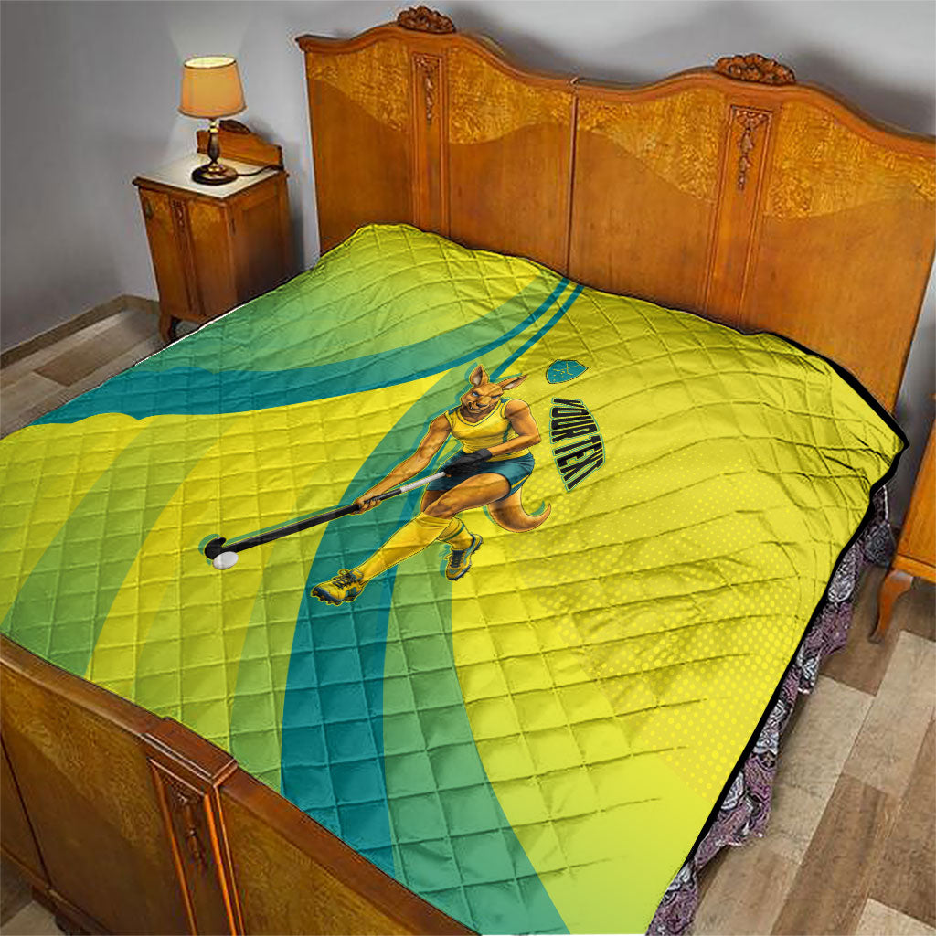 Personalised Hockeyroos Kangaroo Field Hockey Quilt Dynamic Australia Green Gold Athlete Mascot Design