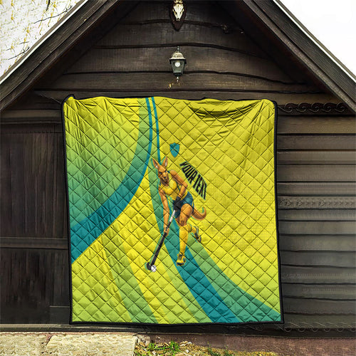 Personalised Hockeyroos Kangaroo Field Hockey Quilt Dynamic Australia Green Gold Athlete Mascot Design