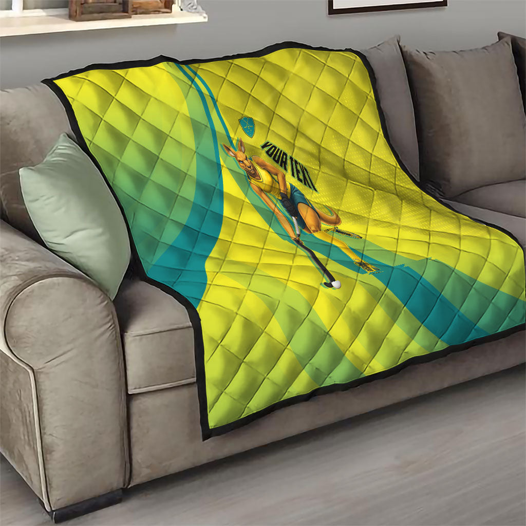 Personalised Hockeyroos Kangaroo Field Hockey Quilt Dynamic Australia Green Gold Athlete Mascot Design