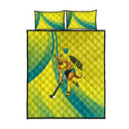Personalised Hockeyroos Kangaroo Field Hockey Quilt Bed Set Dynamic Australia Green Gold Athlete Mascot Design