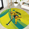 Personalised Hockeyroos Kangaroo Field Hockey Round Carpet Dynamic Australia Green Gold Athlete Mascot Design
