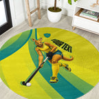 Personalised Hockeyroos Kangaroo Field Hockey Round Carpet Dynamic Australia Green Gold Athlete Mascot Design