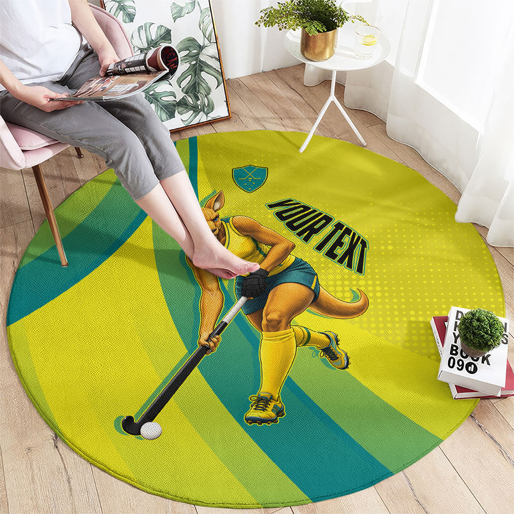 Personalised Hockeyroos Kangaroo Field Hockey Round Carpet Dynamic Australia Green Gold Athlete Mascot Design