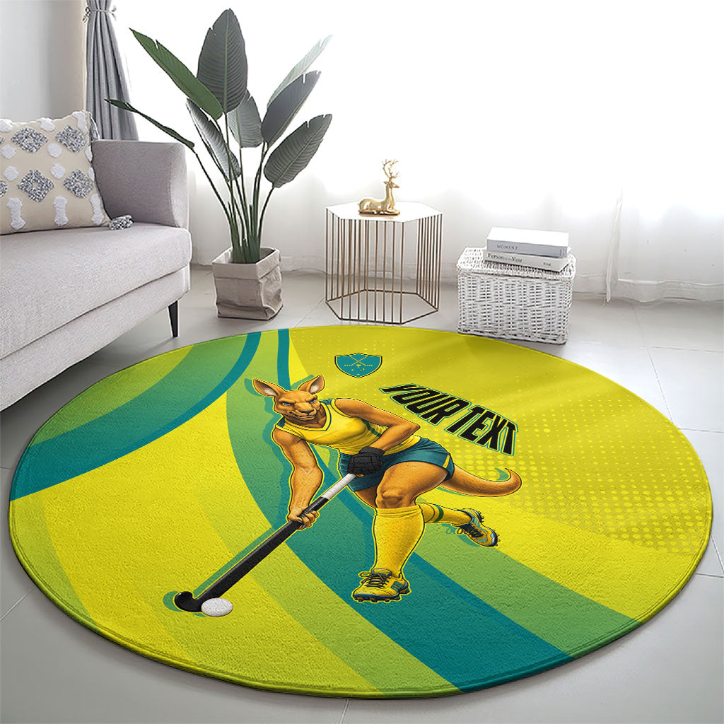 Personalised Hockeyroos Kangaroo Field Hockey Round Carpet Dynamic Australia Green Gold Athlete Mascot Design