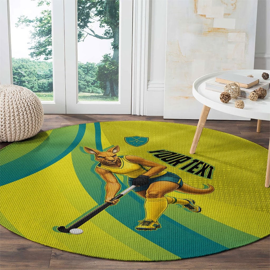 Personalised Hockeyroos Kangaroo Field Hockey Round Carpet Dynamic Australia Green Gold Athlete Mascot Design