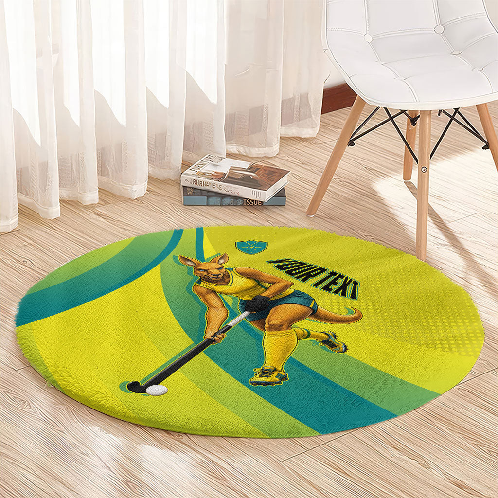 Personalised Hockeyroos Kangaroo Field Hockey Round Carpet Dynamic Australia Green Gold Athlete Mascot Design