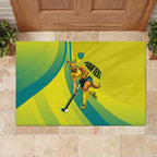 Personalised Hockeyroos Kangaroo Field Hockey Rubber Doormat Dynamic Australia Green Gold Athlete Mascot Design