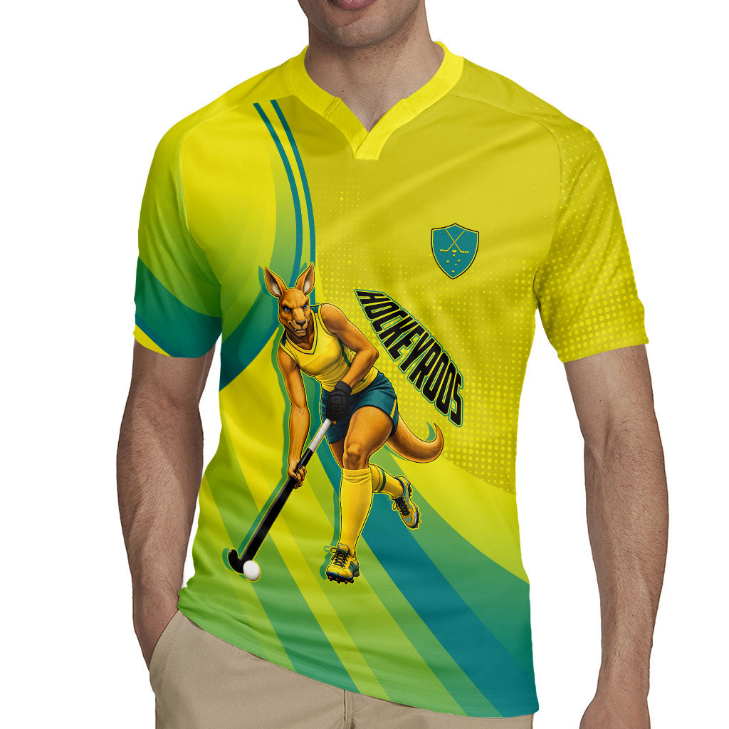 Personalised Hockeyroos Kangaroo Field Hockey Rugby Jersey Dynamic Australia Green Gold Athlete Mascot Design