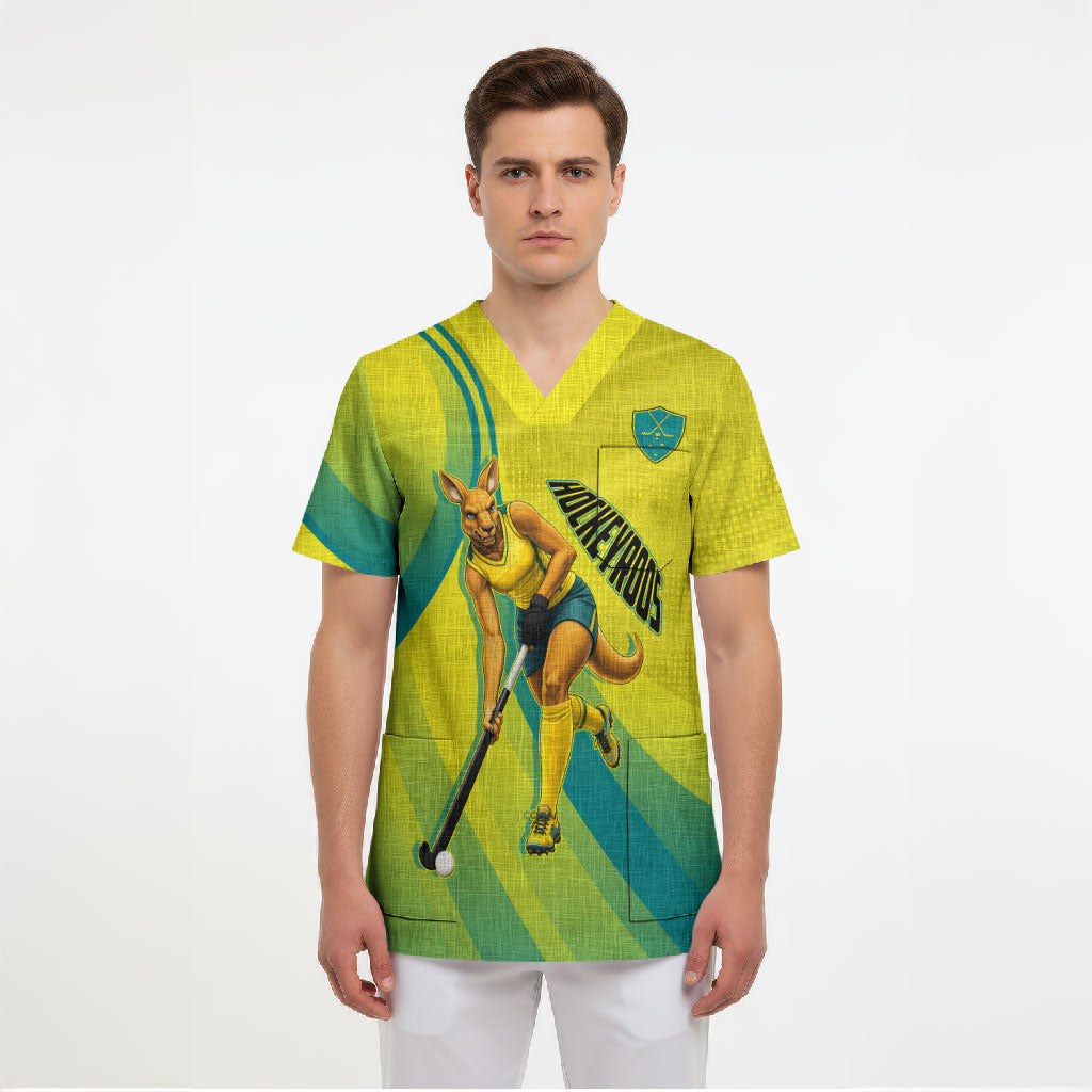 Personalised Hockeyroos Kangaroo Field Hockey Scrub Top Dynamic Australia Green Gold Athlete Mascot Design