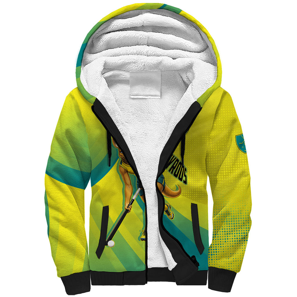 Personalised Hockeyroos Kangaroo Field Hockey Sherpa Hoodie Dynamic Australia Green Gold Athlete Mascot Design