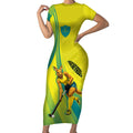 Personalised Hockeyroos Kangaroo Field Hockey Short Sleeve Bodycon Dress Dynamic Australia Green Gold Athlete Mascot Design