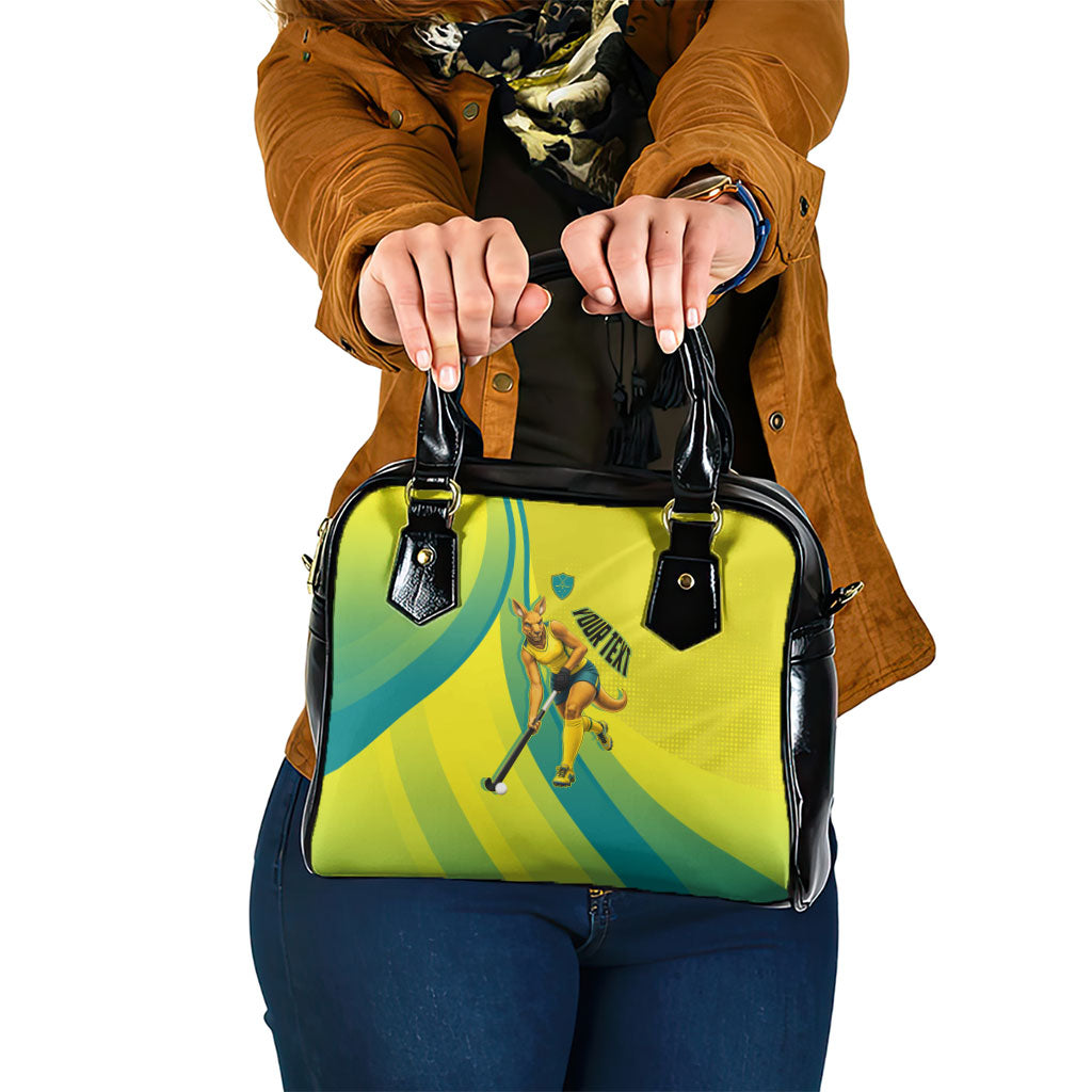 Personalised Hockeyroos Kangaroo Field Hockey Shoulder Handbag Dynamic Australia Green Gold Athlete Mascot Design