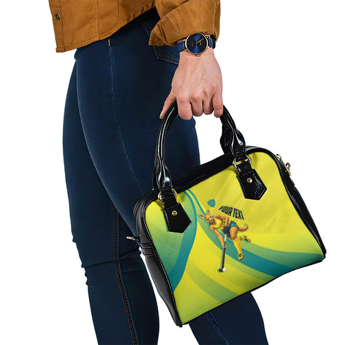 Personalised Hockeyroos Kangaroo Field Hockey Shoulder Handbag Dynamic Australia Green Gold Athlete Mascot Design