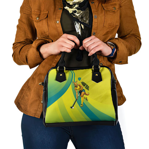 Personalised Hockeyroos Kangaroo Field Hockey Shoulder Handbag Dynamic Australia Green Gold Athlete Mascot Design