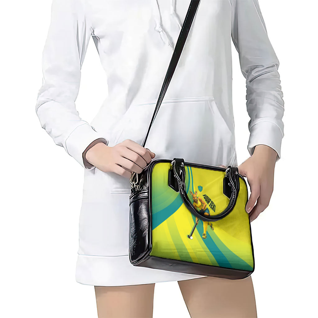 Personalised Hockeyroos Kangaroo Field Hockey Shoulder Handbag Dynamic Australia Green Gold Athlete Mascot Design