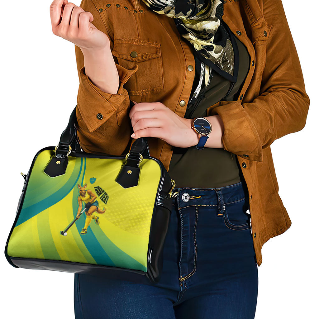 Personalised Hockeyroos Kangaroo Field Hockey Shoulder Handbag Dynamic Australia Green Gold Athlete Mascot Design