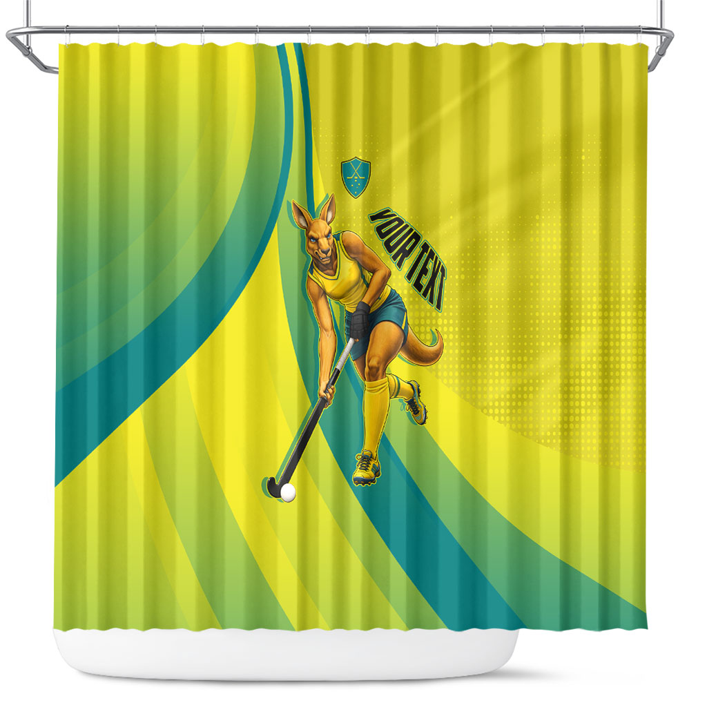 Personalised Hockeyroos Kangaroo Field Hockey Shower Curtain Dynamic Australia Green Gold Athlete Mascot Design
