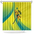 Personalised Hockeyroos Kangaroo Field Hockey Shower Curtain Dynamic Australia Green Gold Athlete Mascot Design
