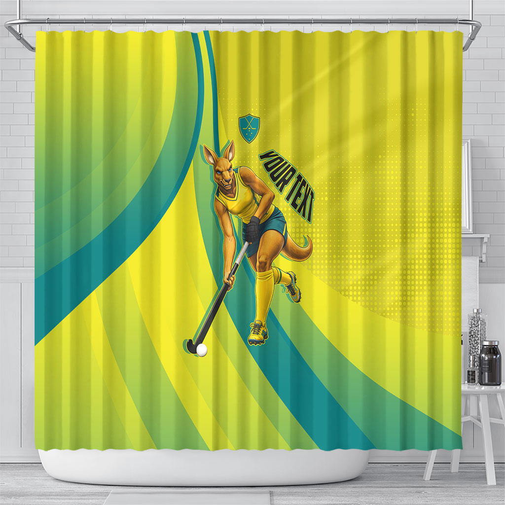 Personalised Hockeyroos Kangaroo Field Hockey Shower Curtain Dynamic Australia Green Gold Athlete Mascot Design