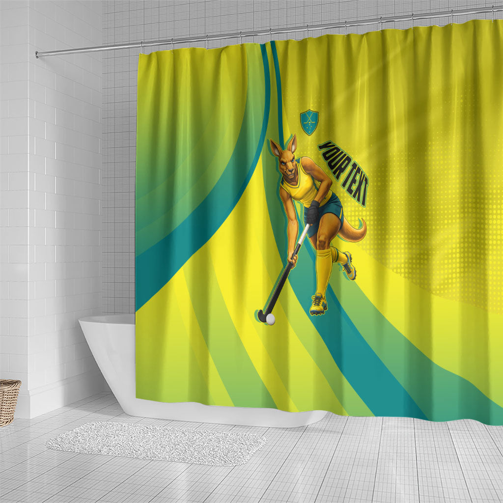 Personalised Hockeyroos Kangaroo Field Hockey Shower Curtain Dynamic Australia Green Gold Athlete Mascot Design