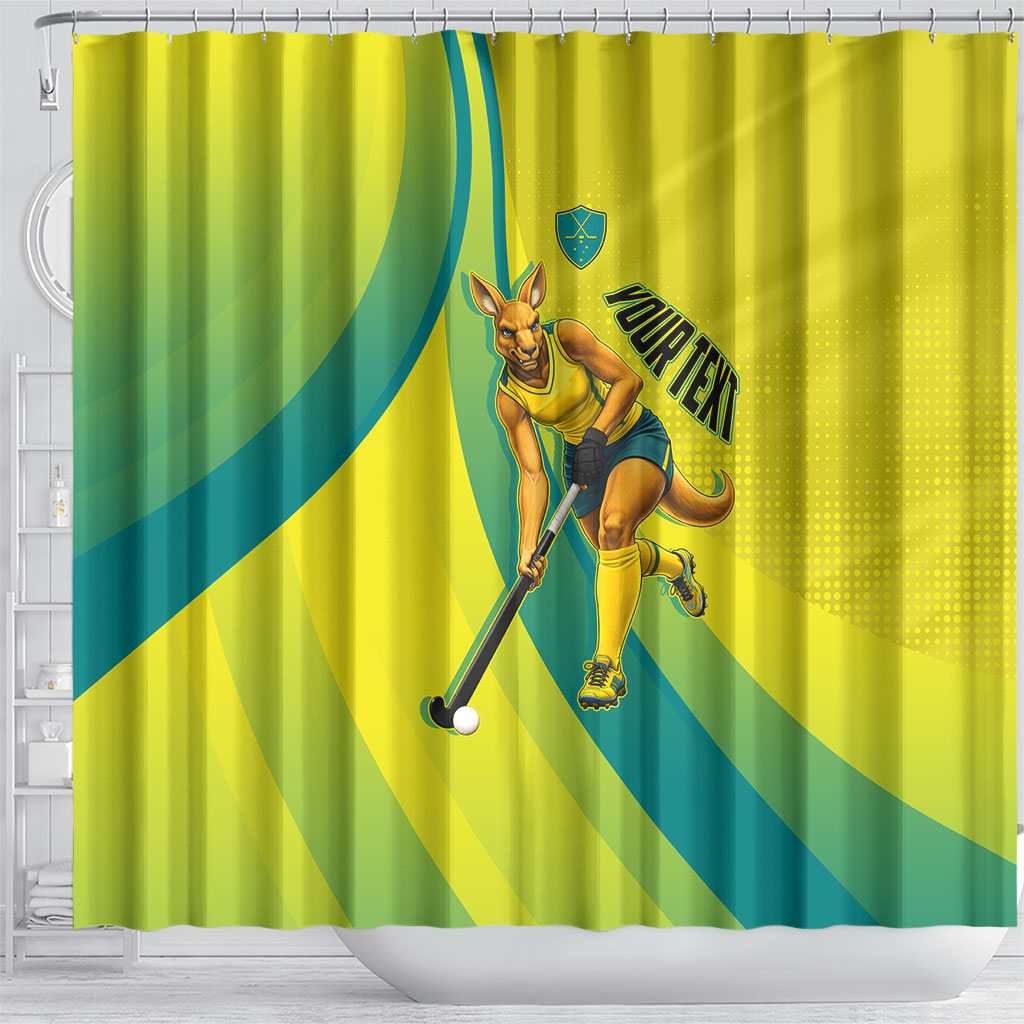 Personalised Hockeyroos Kangaroo Field Hockey Shower Curtain Dynamic Australia Green Gold Athlete Mascot Design