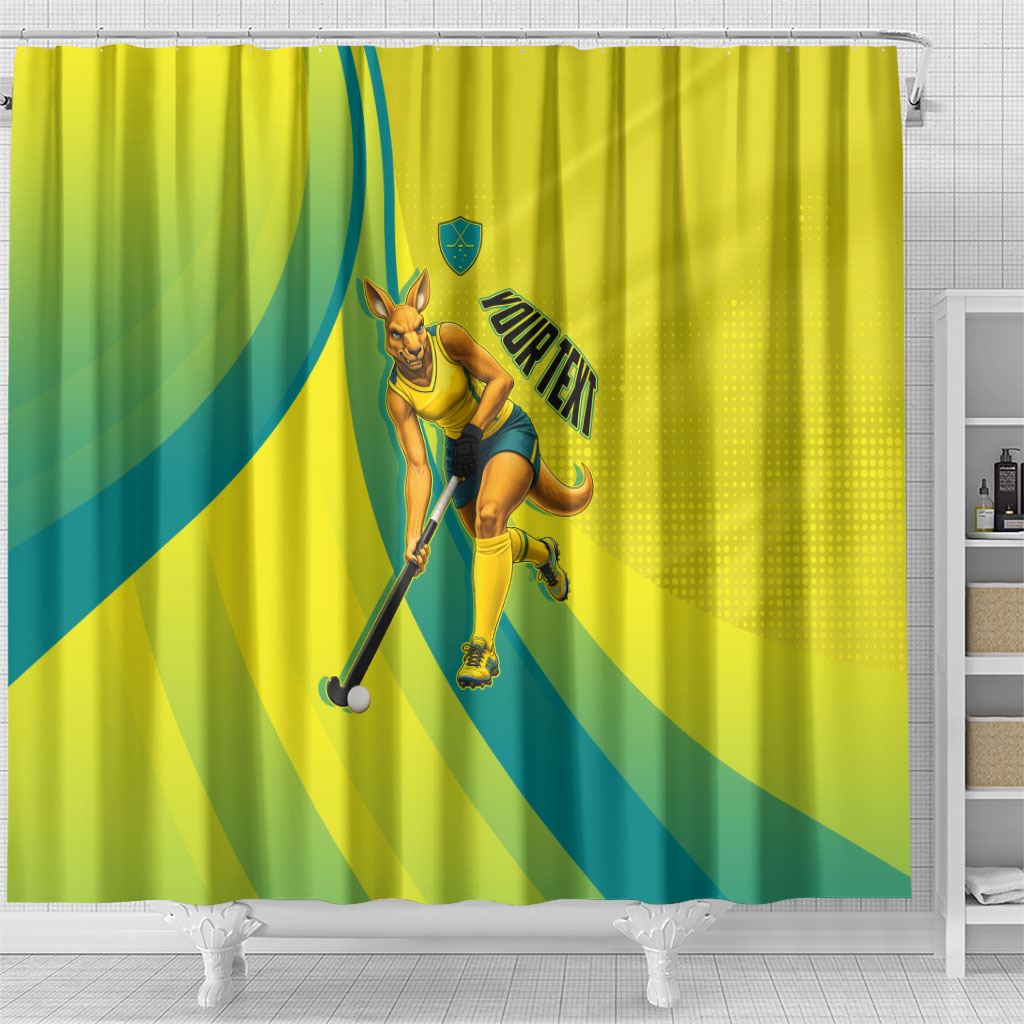 Personalised Hockeyroos Kangaroo Field Hockey Shower Curtain Dynamic Australia Green Gold Athlete Mascot Design