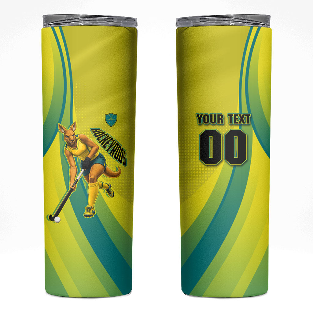 Personalised Hockeyroos Kangaroo Field Hockey Skinny Tumbler Dynamic Australia Green Gold Athlete Mascot Design