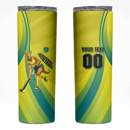 Personalised Hockeyroos Kangaroo Field Hockey Skinny Tumbler Dynamic Australia Green Gold Athlete Mascot Design