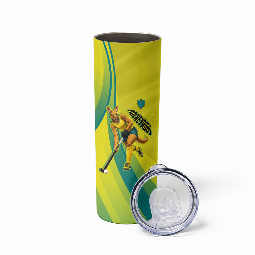 Personalised Hockeyroos Kangaroo Field Hockey Skinny Tumbler Dynamic Australia Green Gold Athlete Mascot Design