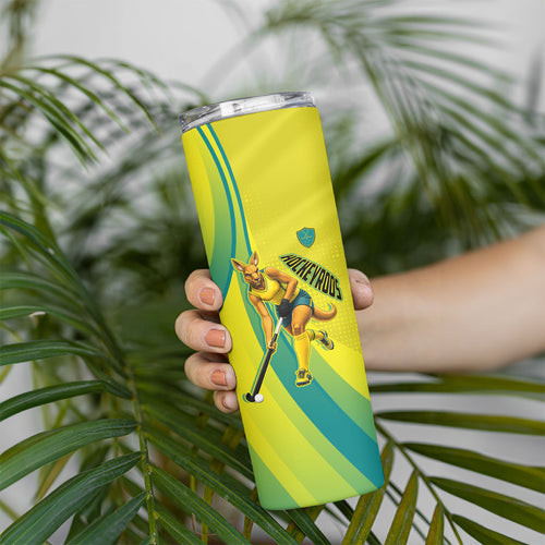 Personalised Hockeyroos Kangaroo Field Hockey Skinny Tumbler Dynamic Australia Green Gold Athlete Mascot Design