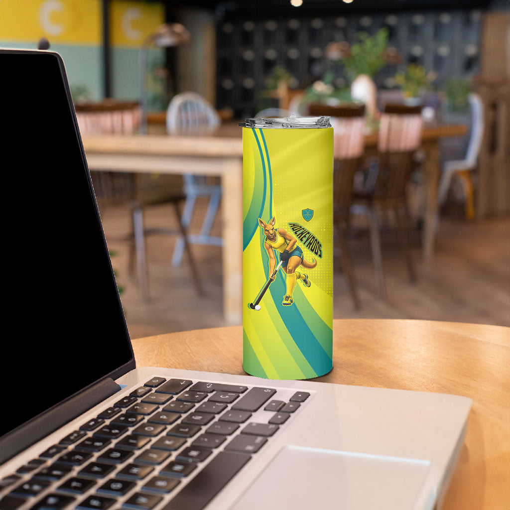 Personalised Hockeyroos Kangaroo Field Hockey Skinny Tumbler Dynamic Australia Green Gold Athlete Mascot Design