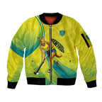 Personalised Hockeyroos Kangaroo Field Hockey Sleeve Zip Bomber Jacket Dynamic Australia Green Gold Athlete Mascot Design