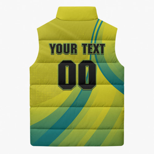 Personalised Hockeyroos Kangaroo Field Hockey Sleeveless Puffer Jacket Dynamic Australia Green Gold Athlete Mascot Design