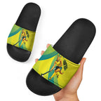 Personalised Hockeyroos Kangaroo Field Hockey Slide Sandals Dynamic Australia Green Gold Athlete Mascot Design