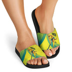 Personalised Hockeyroos Kangaroo Field Hockey Slide Sandals Dynamic Australia Green Gold Athlete Mascot Design