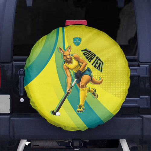 Personalised Hockeyroos Kangaroo Field Hockey Spare Tire Cover Dynamic Australia Green Gold Athlete Mascot Design
