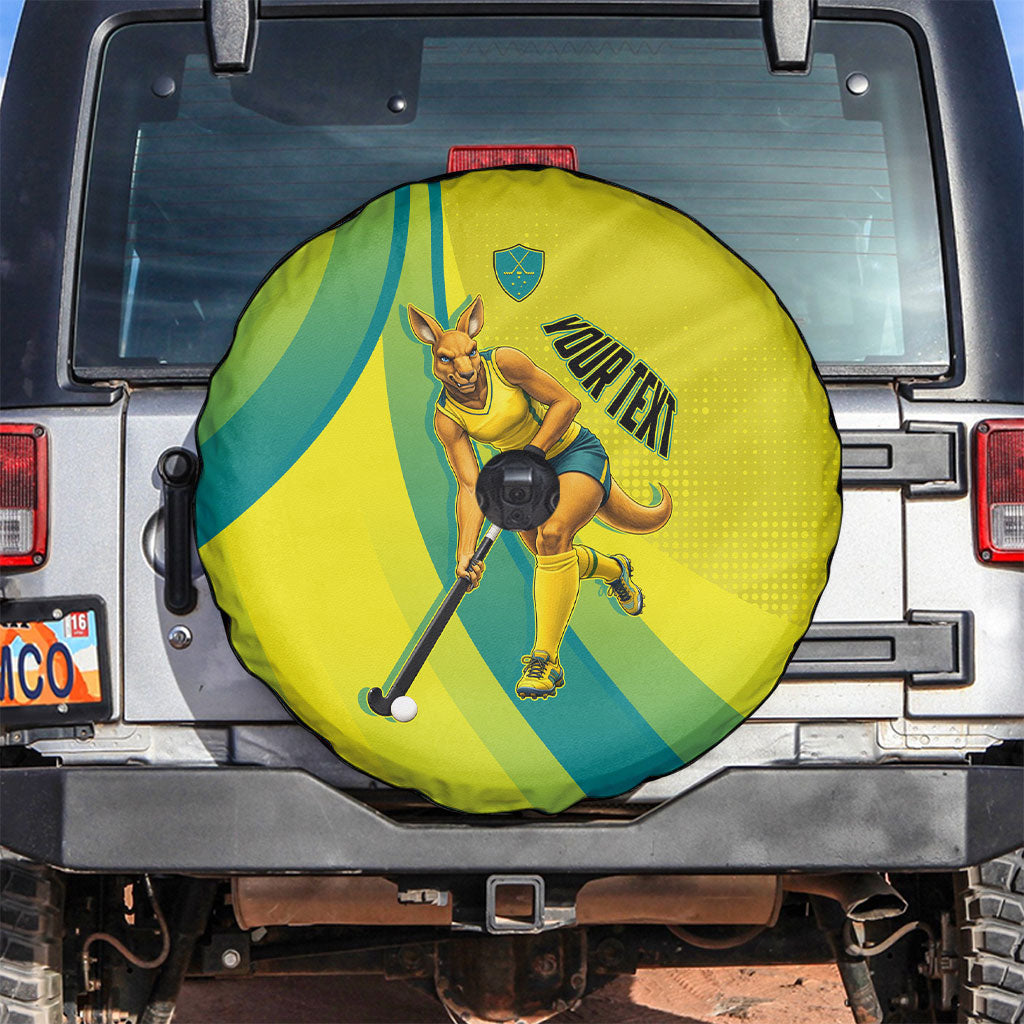 Personalised Hockeyroos Kangaroo Field Hockey Spare Tire Cover Dynamic Australia Green Gold Athlete Mascot Design