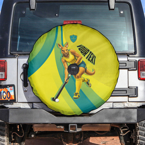 Personalised Hockeyroos Kangaroo Field Hockey Spare Tire Cover Dynamic Australia Green Gold Athlete Mascot Design