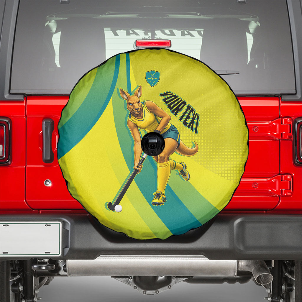 Personalised Hockeyroos Kangaroo Field Hockey Spare Tire Cover Dynamic Australia Green Gold Athlete Mascot Design