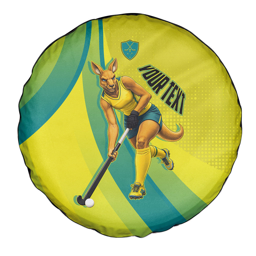 Personalised Hockeyroos Kangaroo Field Hockey Spare Tire Cover Dynamic Australia Green Gold Athlete Mascot Design