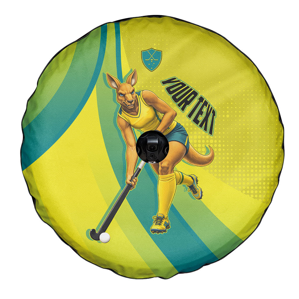Personalised Hockeyroos Kangaroo Field Hockey Spare Tire Cover Dynamic Australia Green Gold Athlete Mascot Design