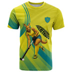 Personalised Hockeyroos Kangaroo Field Hockey T Shirt Dynamic Australia Green Gold Athlete Mascot Design