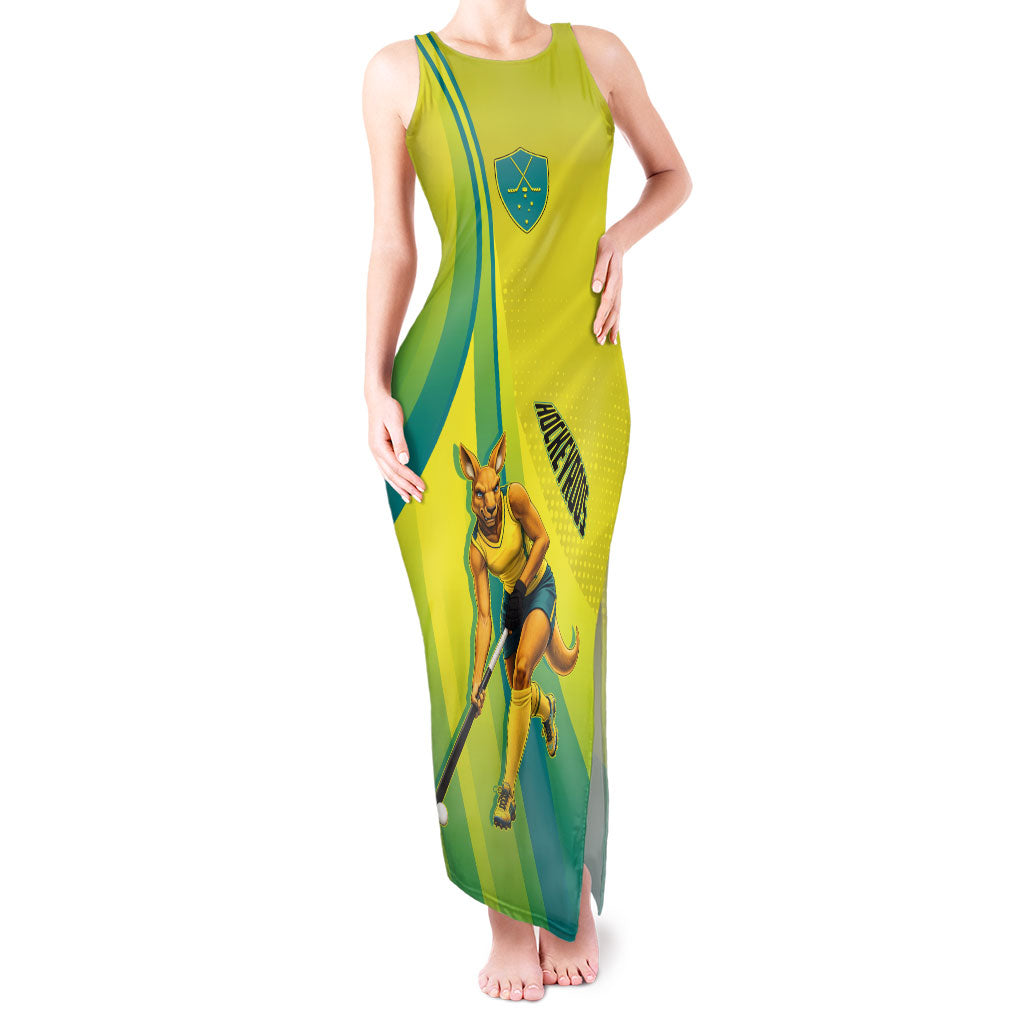 Personalised Hockeyroos Kangaroo Field Hockey Tank Maxi Dress Dynamic Australia Green Gold Athlete Mascot Design