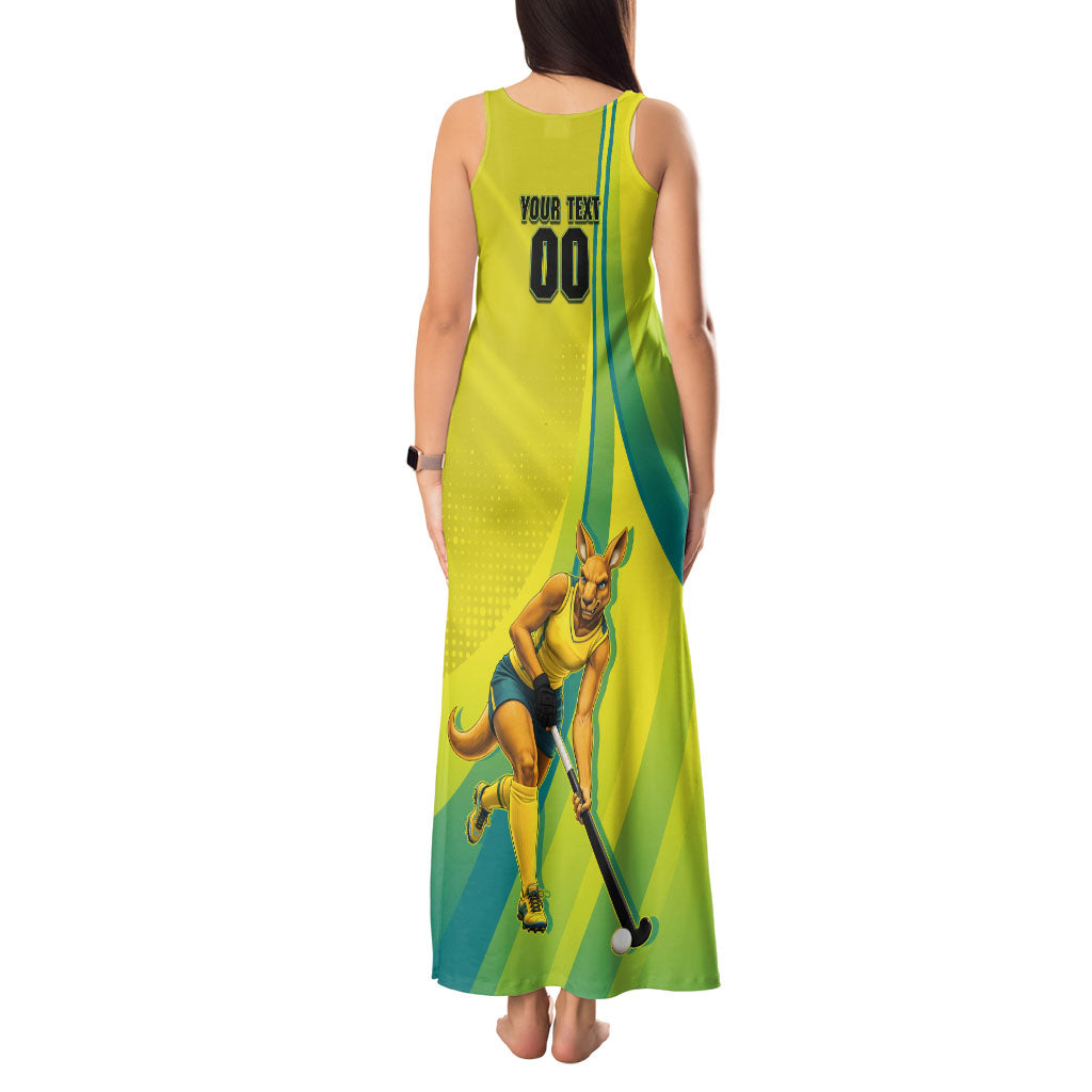 Personalised Hockeyroos Kangaroo Field Hockey Tank Maxi Dress Dynamic Australia Green Gold Athlete Mascot Design