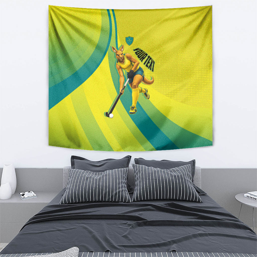 Personalised Hockeyroos Kangaroo Field Hockey Tapestry Dynamic Australia Green Gold Athlete Mascot Design