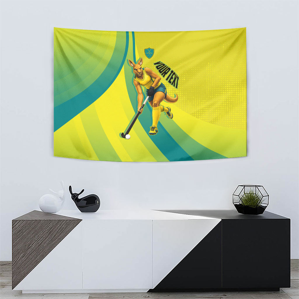 Personalised Hockeyroos Kangaroo Field Hockey Tapestry Dynamic Australia Green Gold Athlete Mascot Design