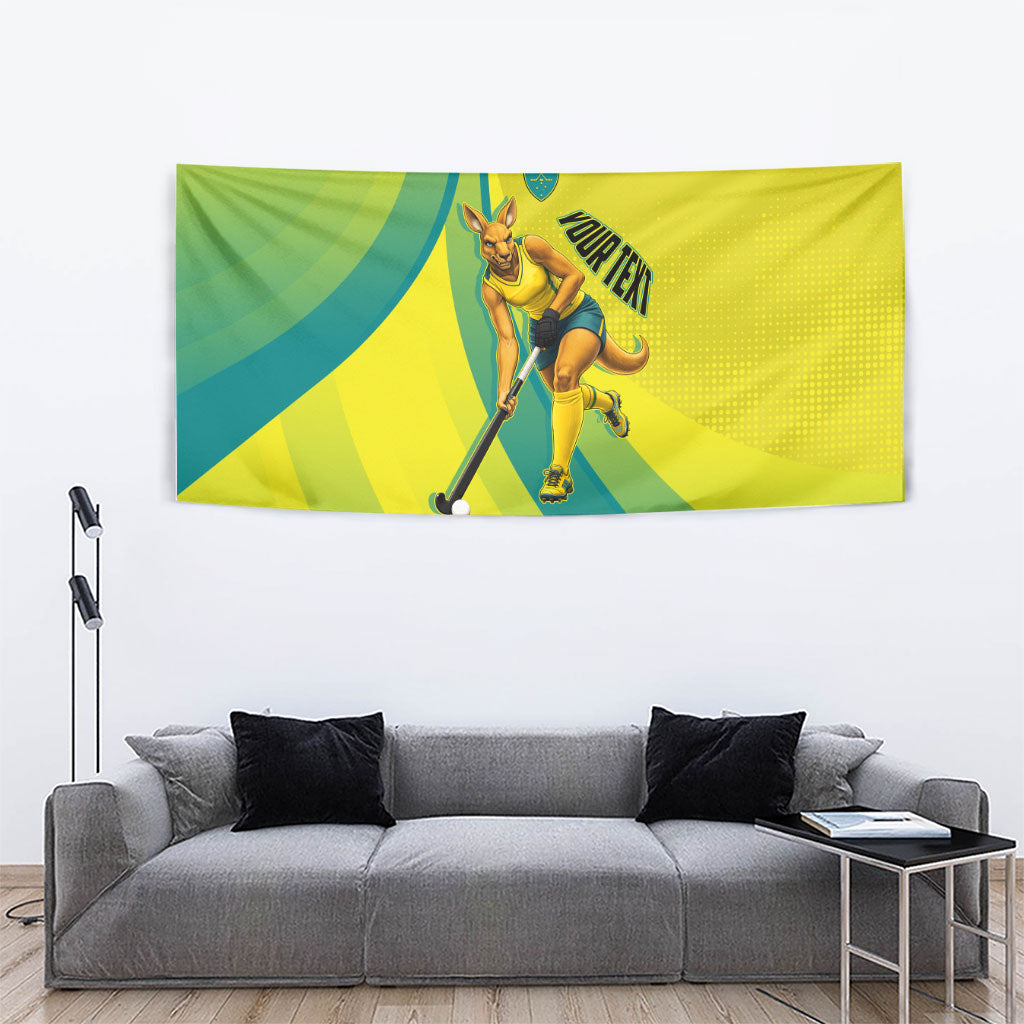 Personalised Hockeyroos Kangaroo Field Hockey Tapestry Dynamic Australia Green Gold Athlete Mascot Design