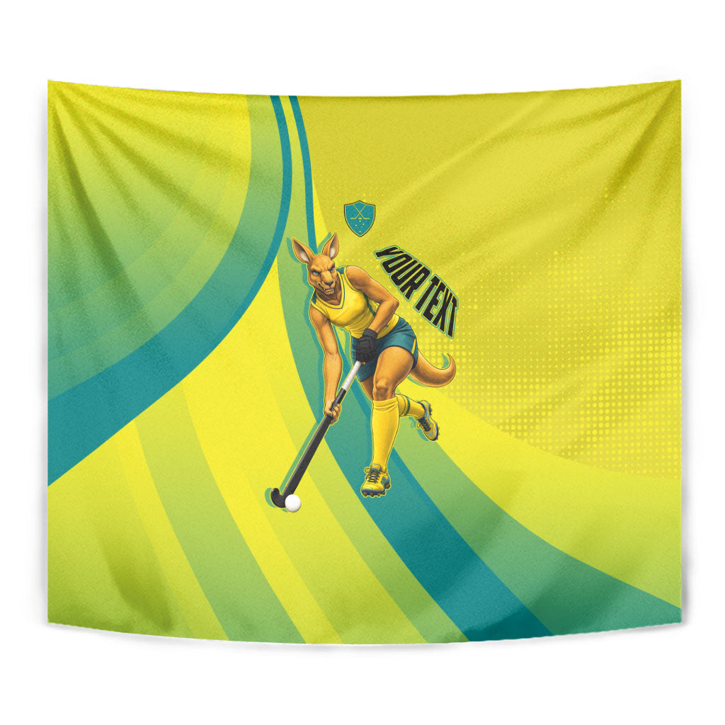 Personalised Hockeyroos Kangaroo Field Hockey Tapestry Dynamic Australia Green Gold Athlete Mascot Design