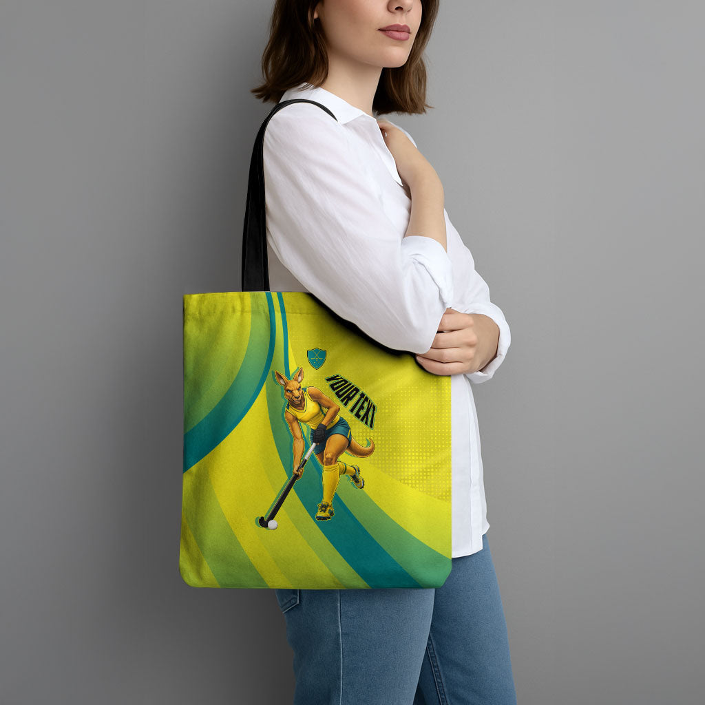Personalised Hockeyroos Kangaroo Field Hockey Tote Bag Dynamic Australia Green Gold Athlete Mascot Design