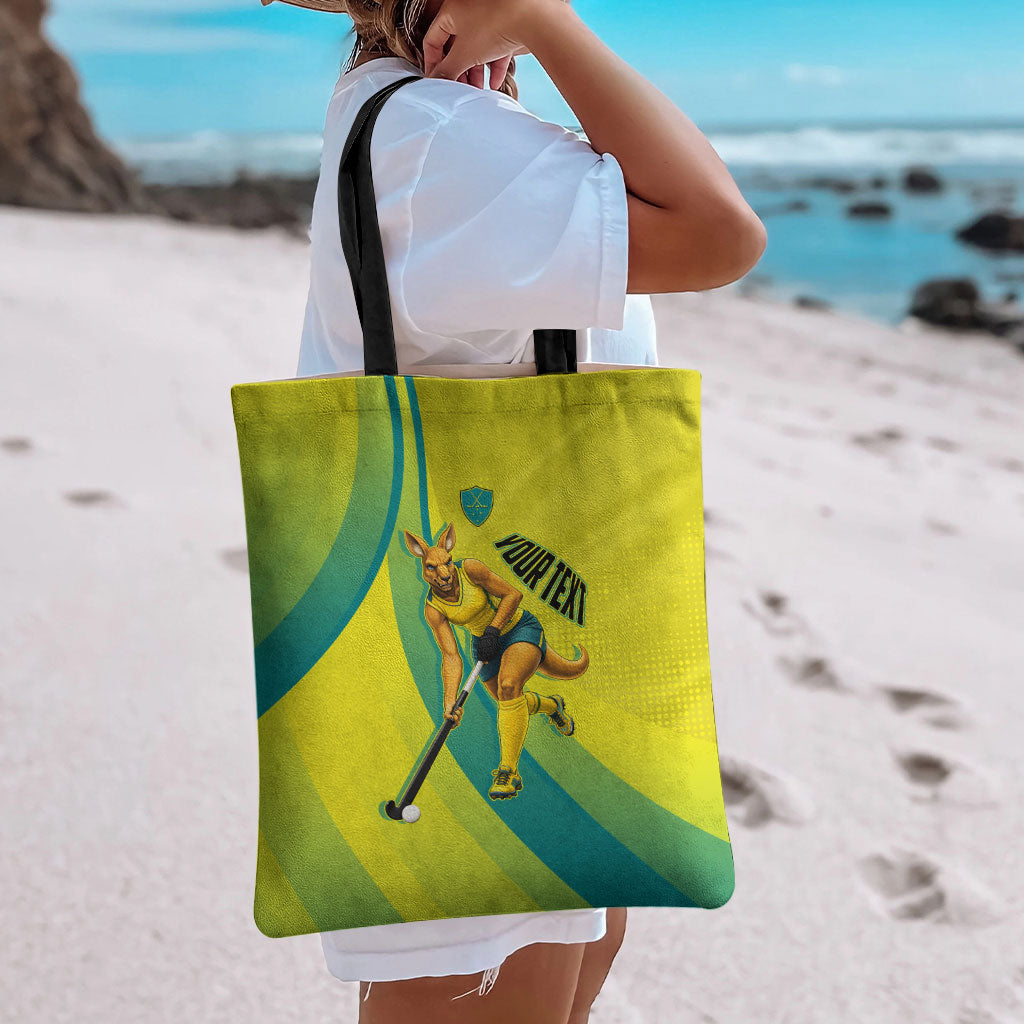 Personalised Hockeyroos Kangaroo Field Hockey Tote Bag Dynamic Australia Green Gold Athlete Mascot Design